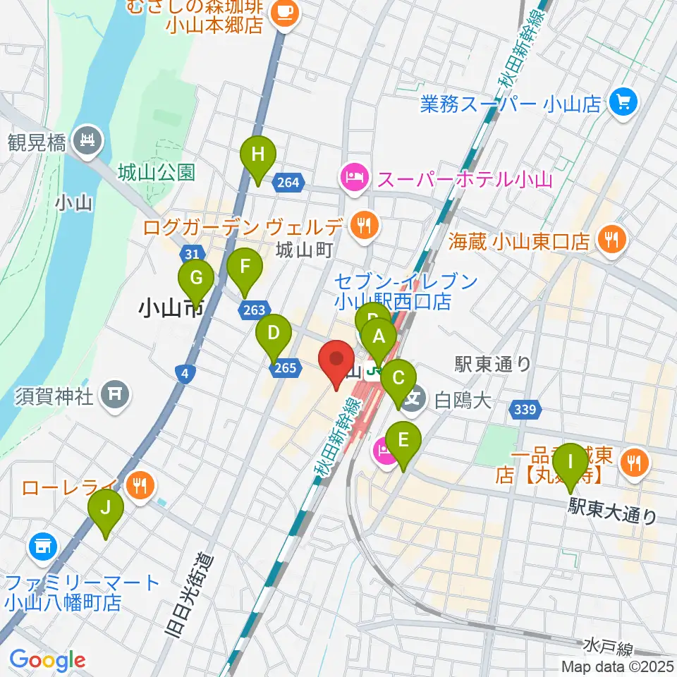 小山シネマロブレ周辺のコンビニエンスストア一覧地図