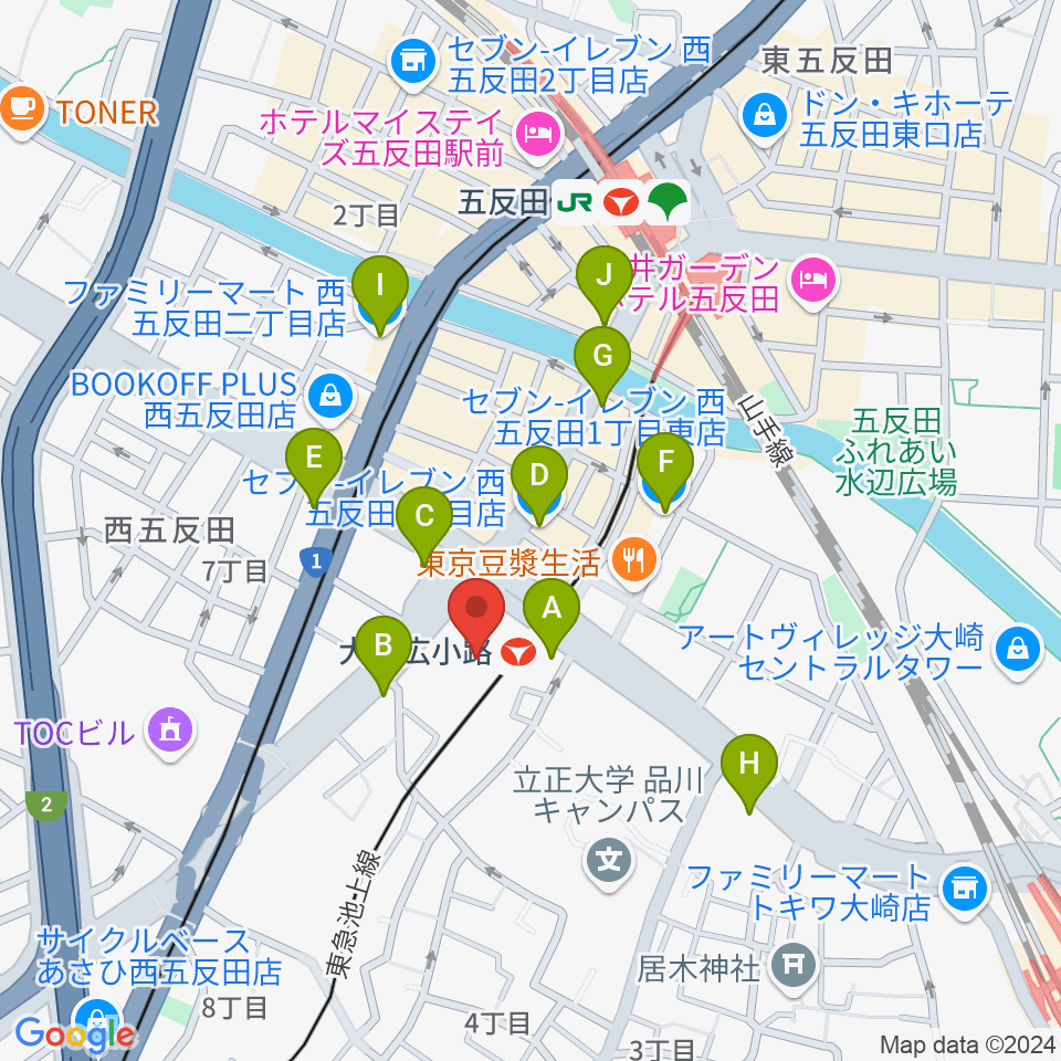 シティホール&ギャラリー五反田周辺のコンビニエンスストア一覧地図