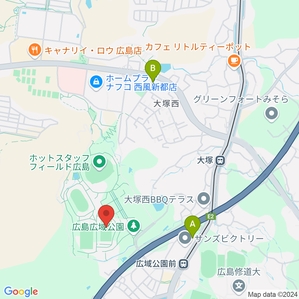 広島広域公園第二球技場周辺のコンビニエンスストア一覧地図