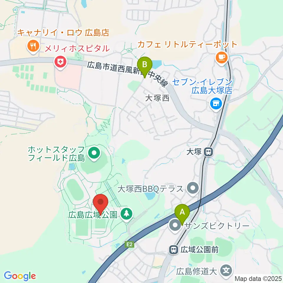 広島広域公園第二球技場周辺のコンビニエンスストア一覧地図