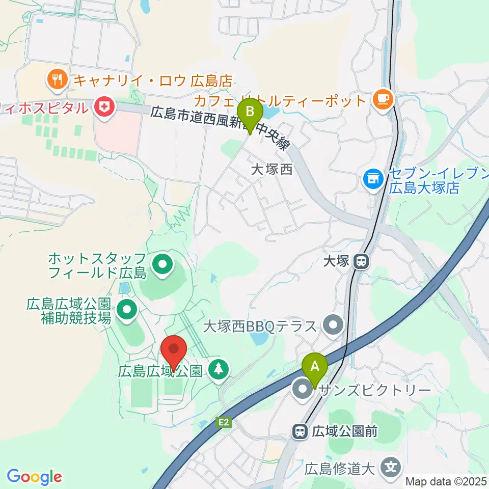 広島広域公園第二球技場周辺のコンビニエンスストア一覧地図