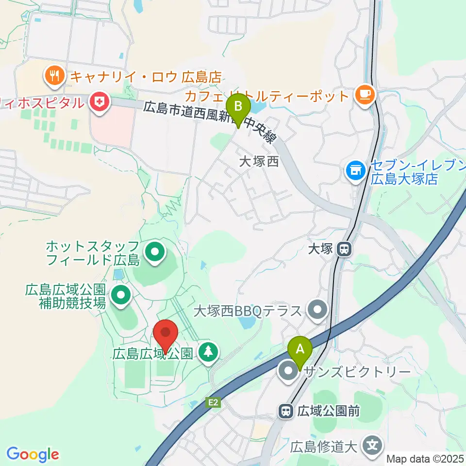 広島広域公園第二球技場周辺のコンビニエンスストア一覧地図