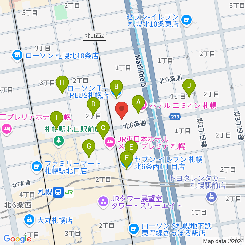 ジョブキタ北八劇場周辺のコンビニエンスストア一覧地図