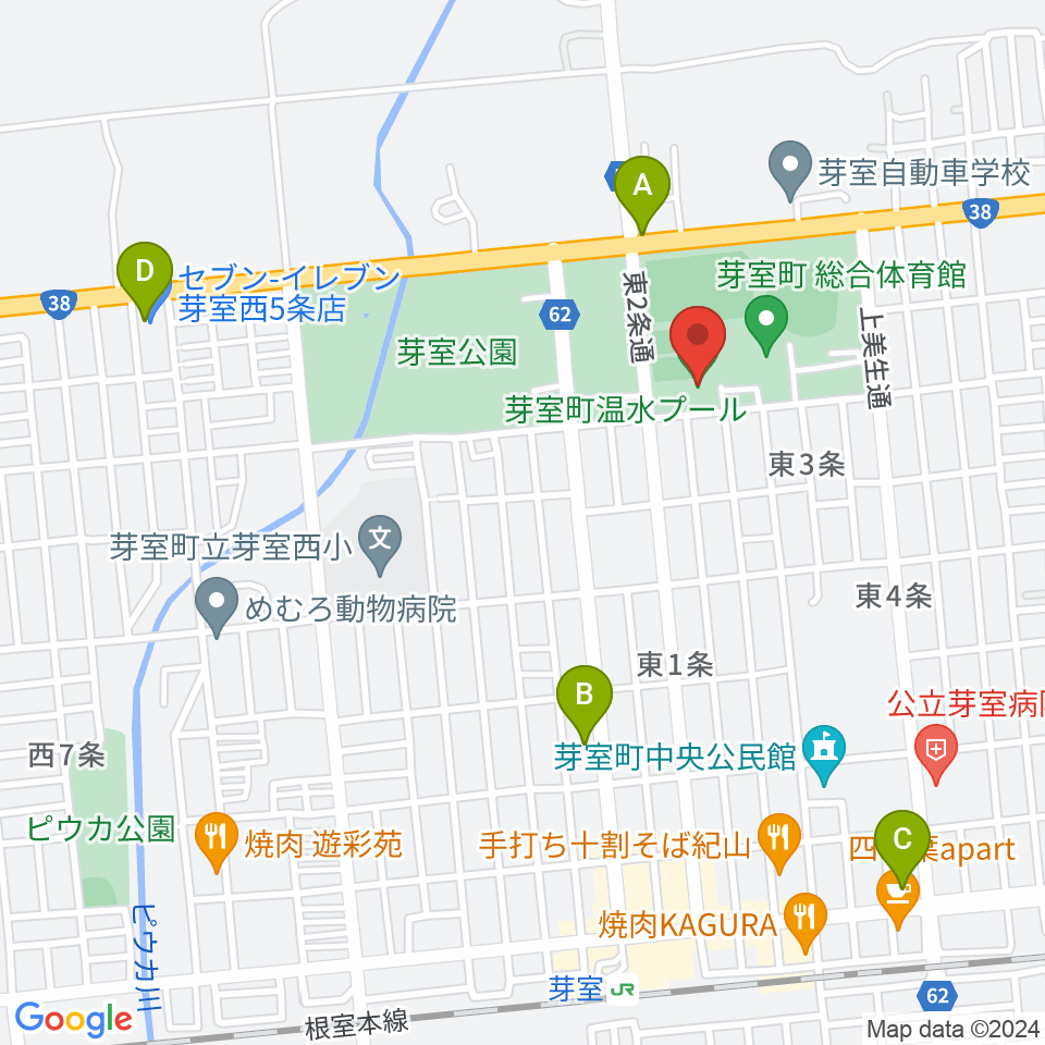 芽室町温水プール周辺のコンビニエンスストア一覧地図