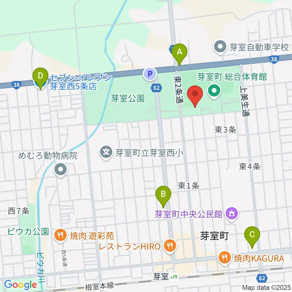 芽室町温水プール周辺のコンビニエンスストア一覧地図