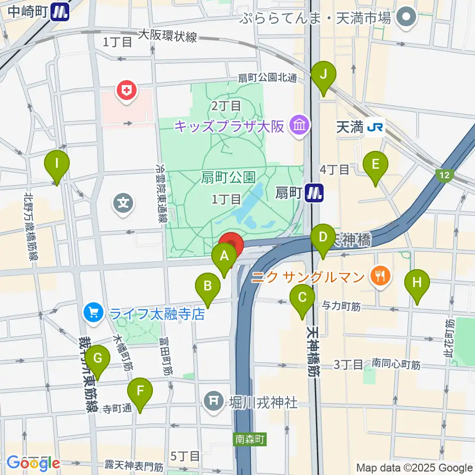 扇町ミュージアムキューブ周辺のコンビニエンスストア一覧地図