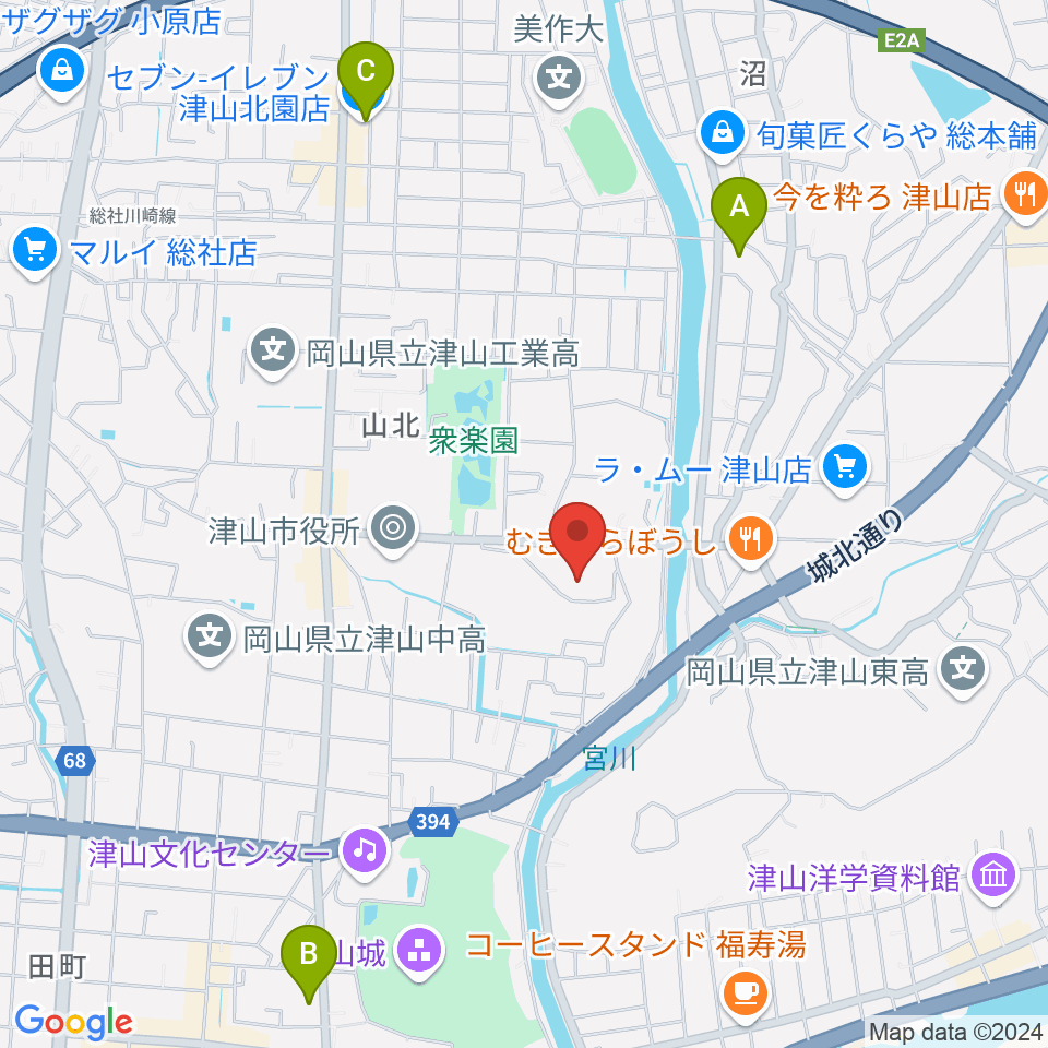 岡山県津山総合体育館周辺のコンビニエンスストア一覧地図