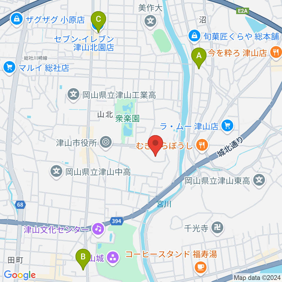 岡山県津山総合体育館周辺のコンビニエンスストア一覧地図