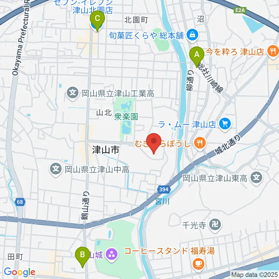 岡山県津山総合体育館周辺のコンビニエンスストア一覧地図