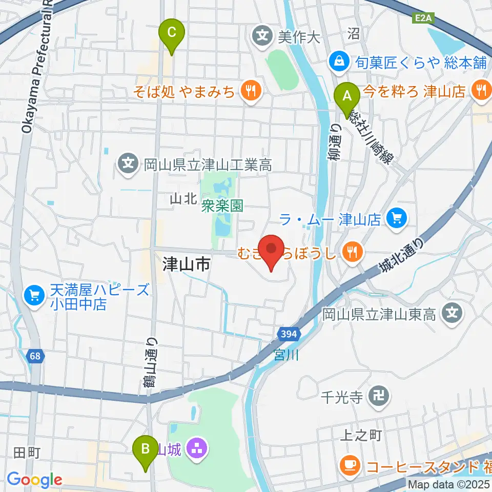 岡山県津山総合体育館周辺のコンビニエンスストア一覧地図