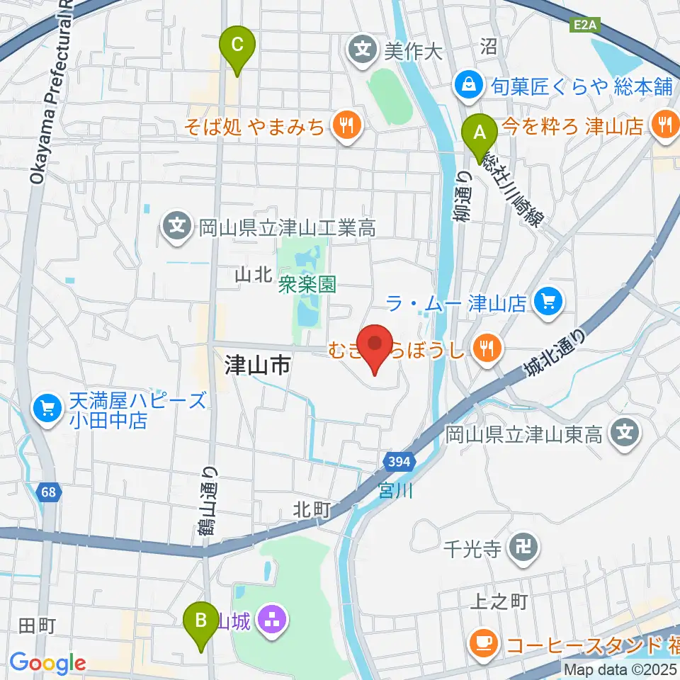 岡山県津山総合体育館周辺のコンビニエンスストア一覧地図