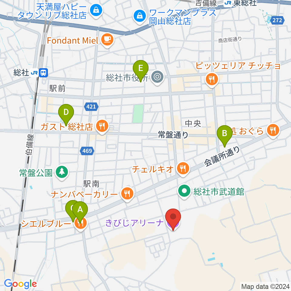 きびじアリーナ周辺のコンビニエンスストア一覧地図