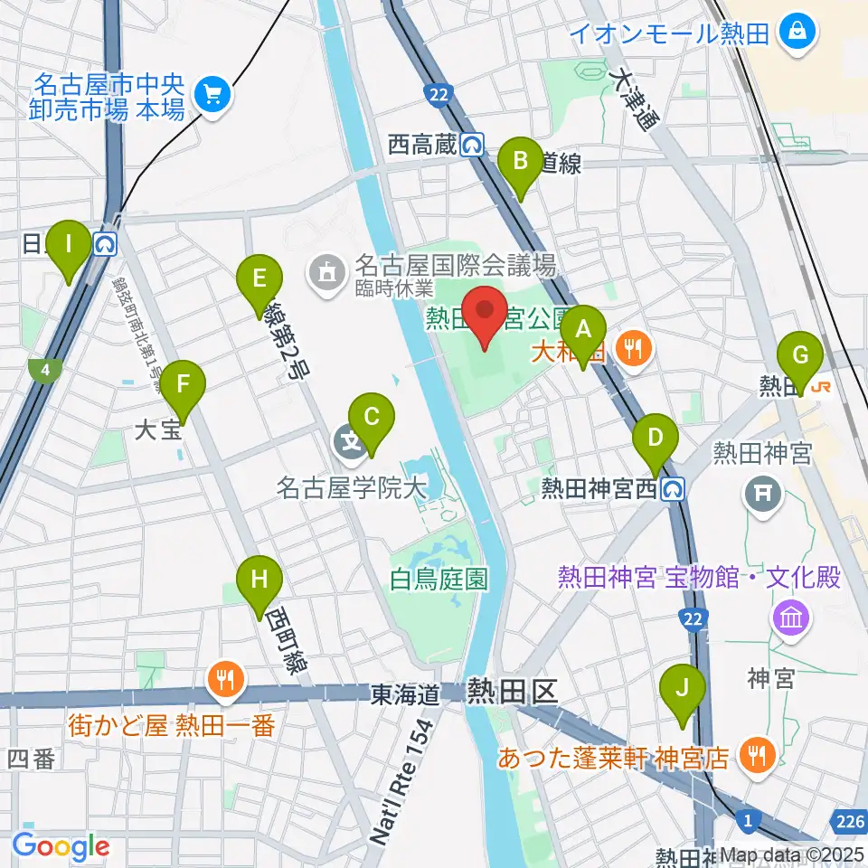 熱田球技場周辺のコンビニエンスストア一覧地図