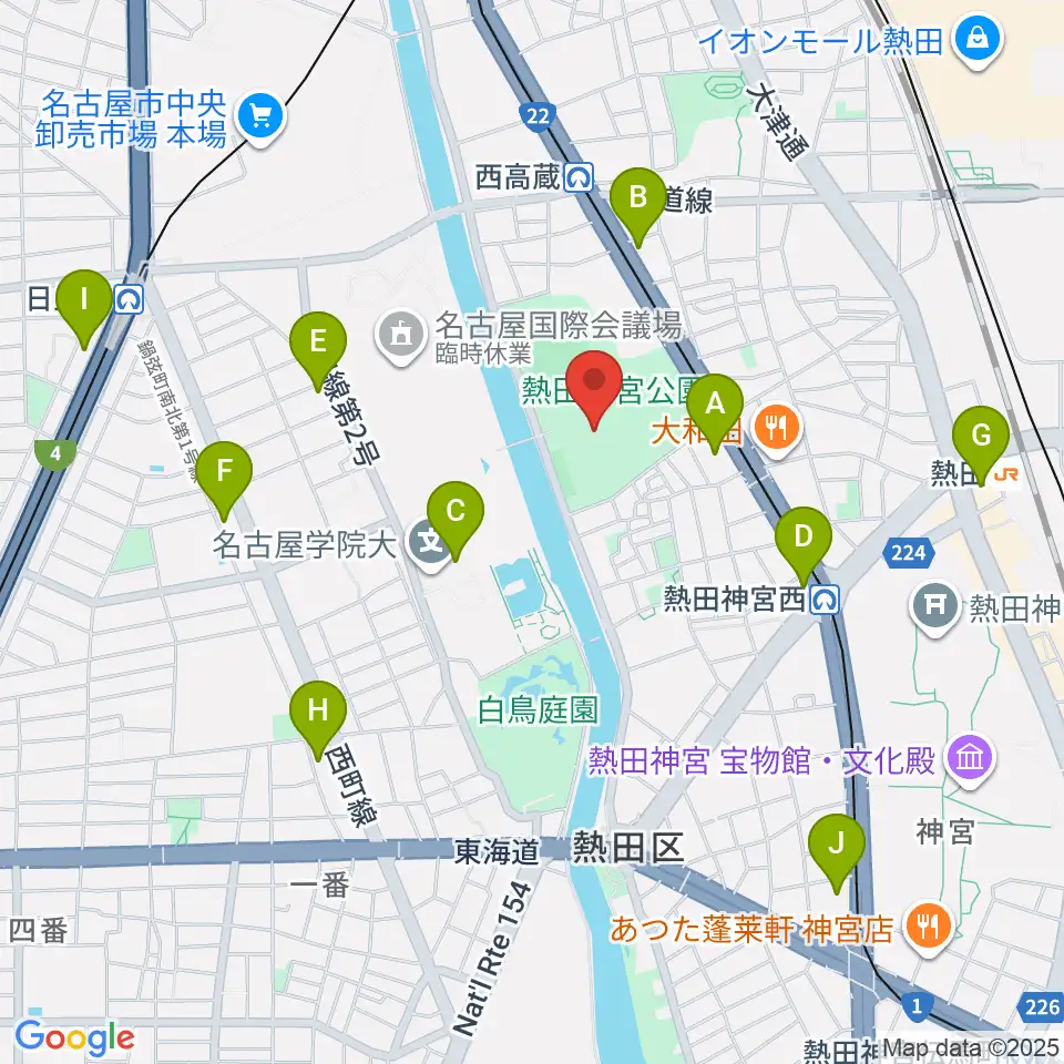 熱田球技場周辺のコンビニエンスストア一覧地図