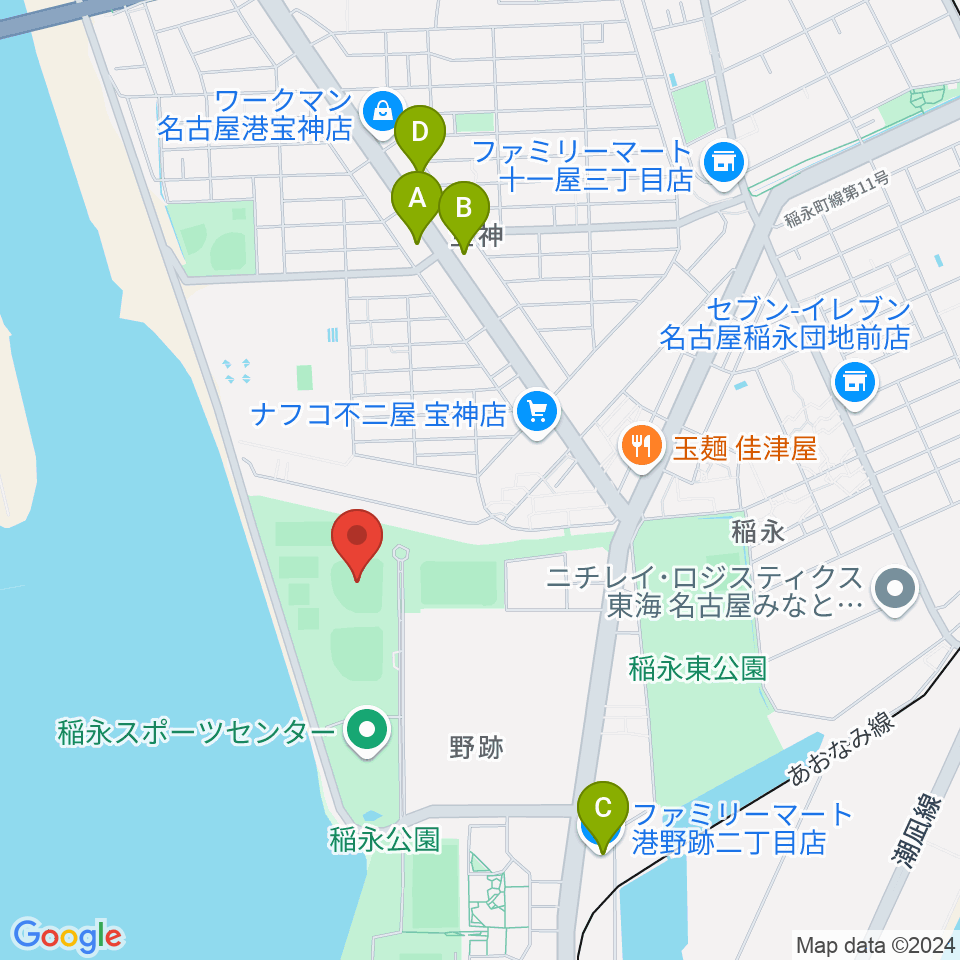 稲永公園野球場周辺のコンビニエンスストア一覧地図