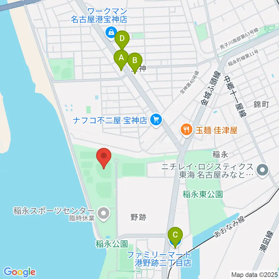 稲永公園野球場周辺のコンビニエンスストア一覧地図