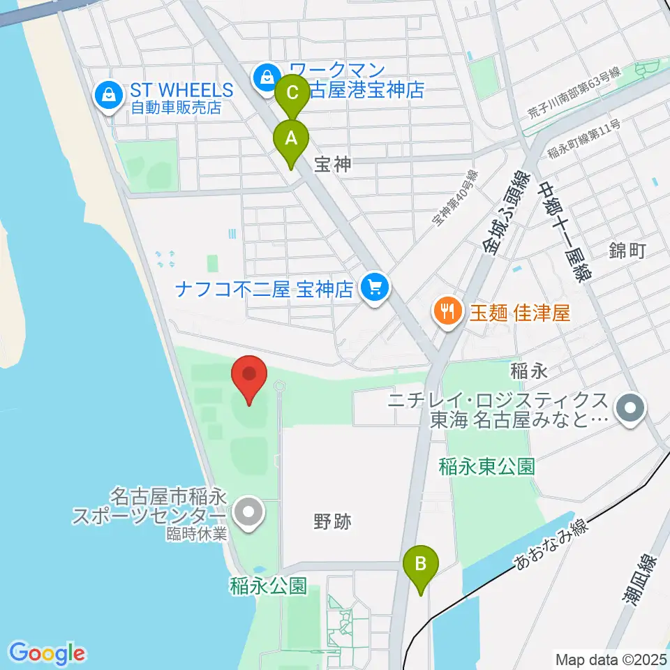 稲永公園野球場周辺のコンビニエンスストア一覧地図