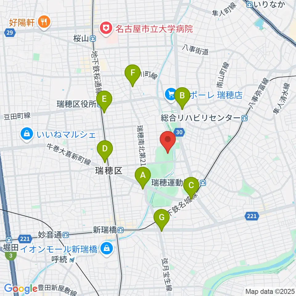 パロマ瑞穂北陸上競技場周辺のコンビニエンスストア一覧地図