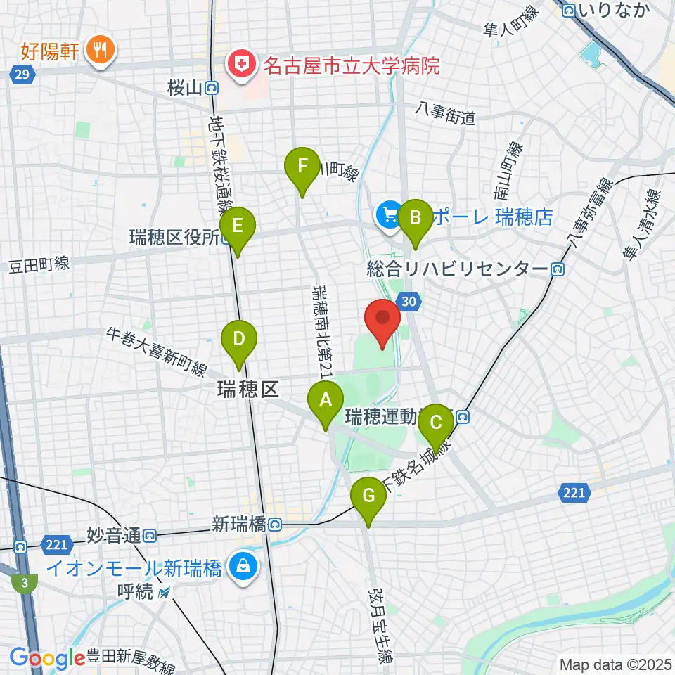 パロマ瑞穂北陸上競技場周辺のコンビニエンスストア一覧地図