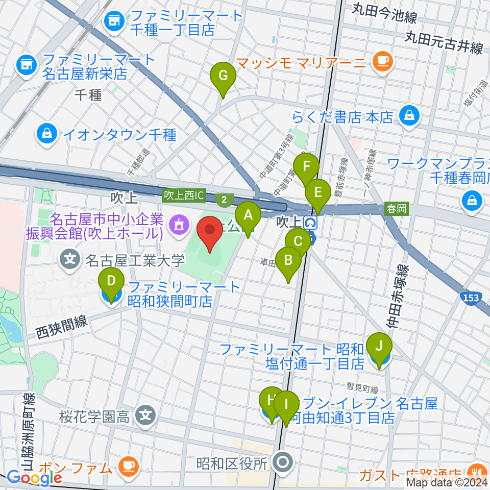 吹上公園野球場周辺のコンビニエンスストア一覧地図