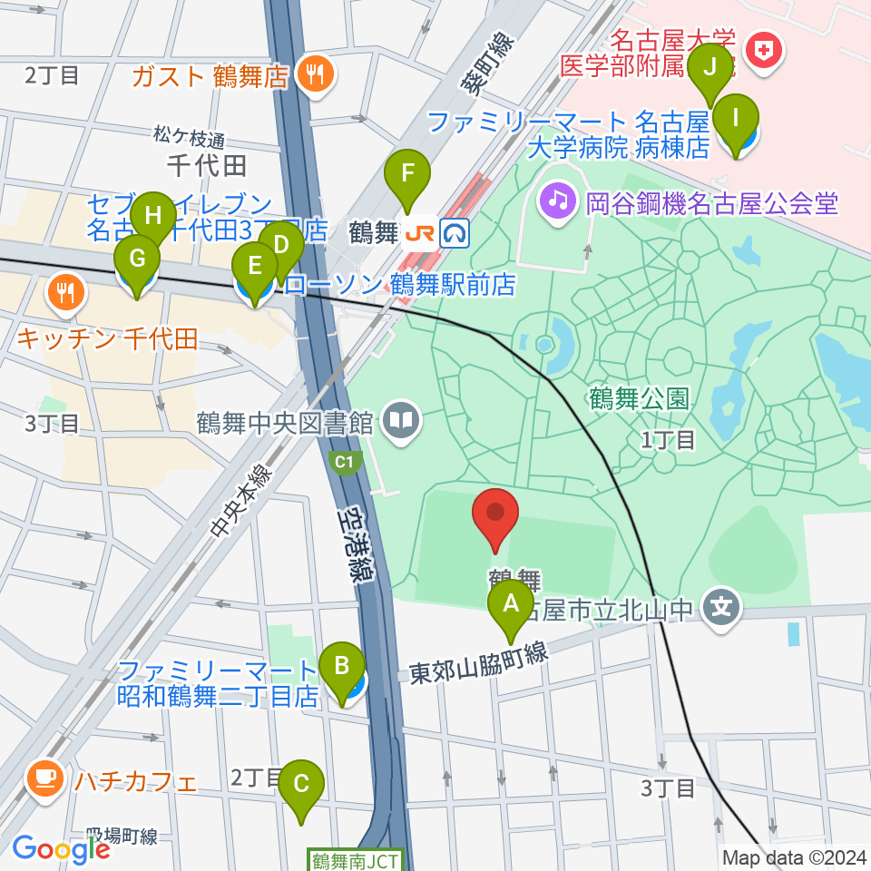 テラスポ鶴舞周辺のコンビニエンスストア一覧地図