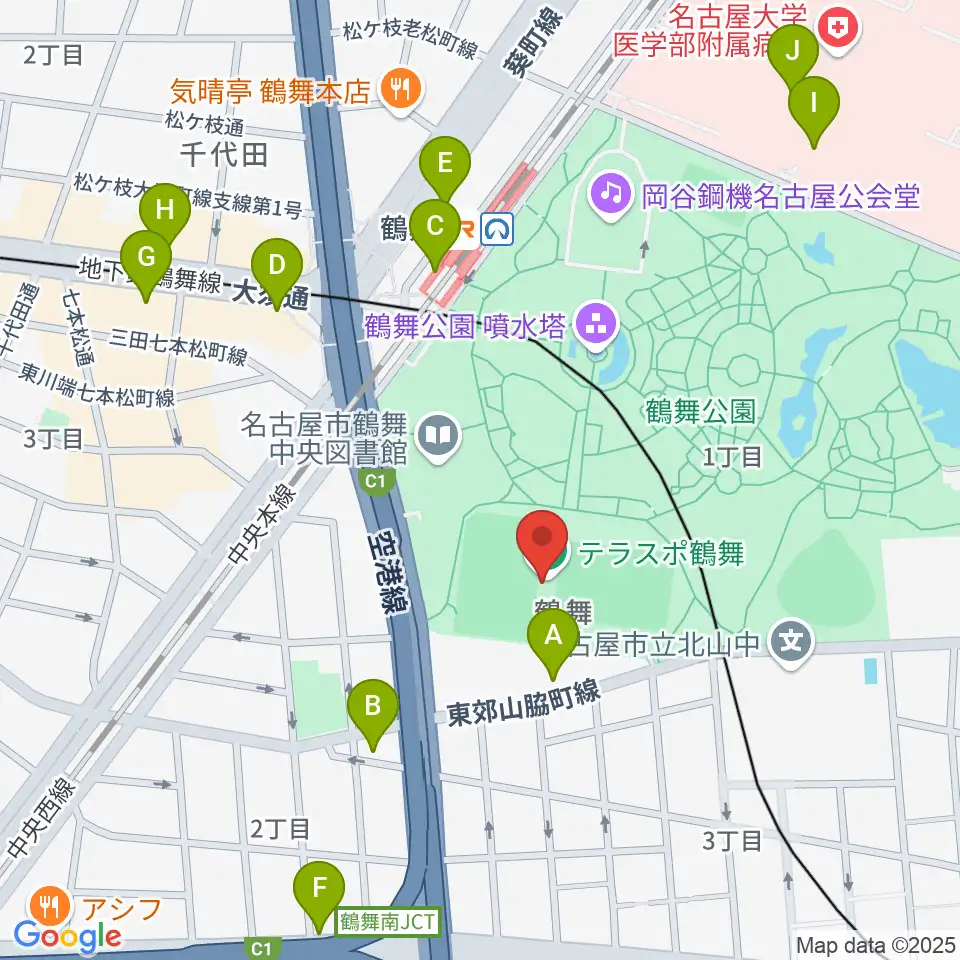テラスポ鶴舞周辺のコンビニエンスストア一覧地図
