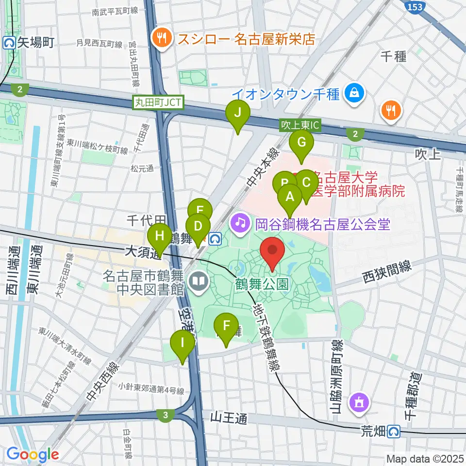 鶴舞公園奏楽堂周辺のコンビニエンスストア一覧地図