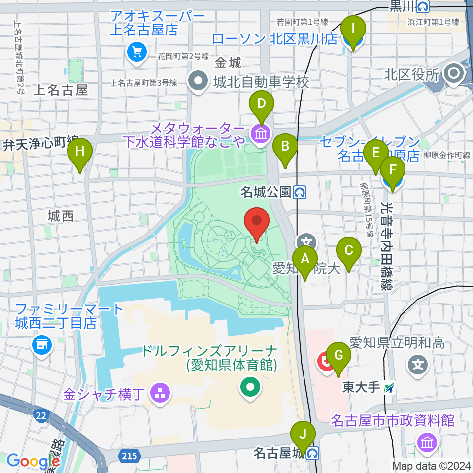 名城公園フラワープラザ周辺のコンビニエンスストア一覧地図