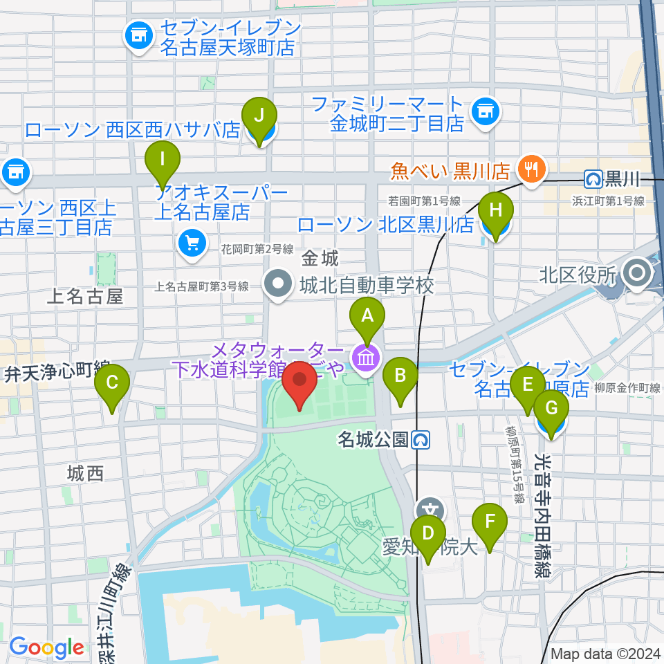 名城公園野球場周辺のコンビニエンスストア一覧地図