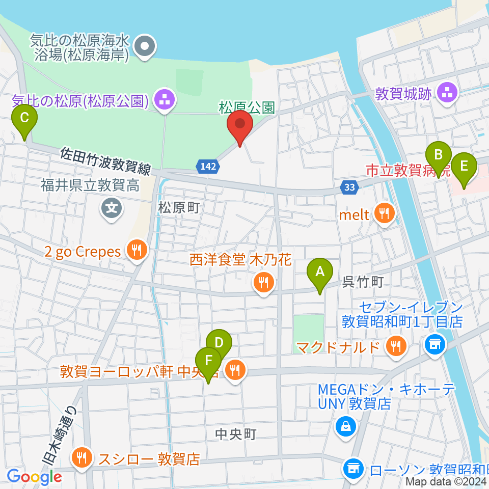 敦賀市営野球場周辺のコンビニエンスストア一覧地図