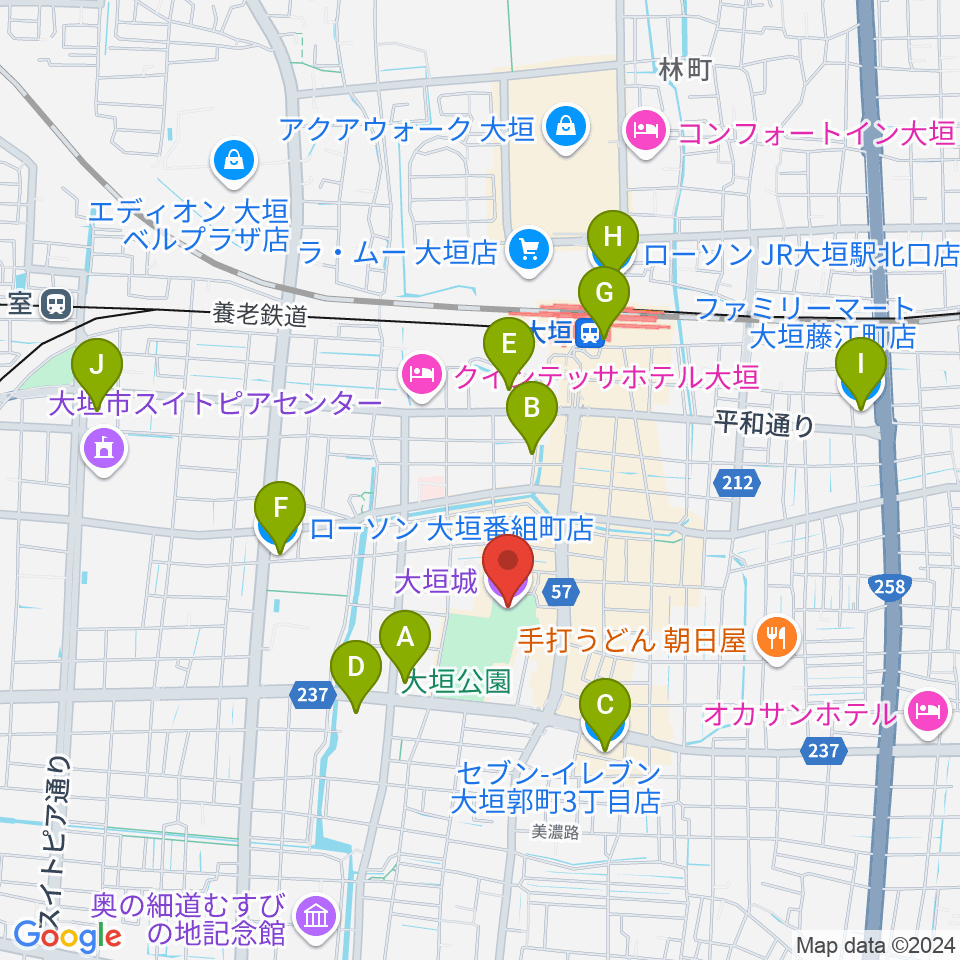 大垣城展望室周辺のコンビニエンスストア一覧地図