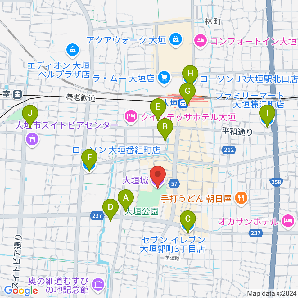 大垣城展望室周辺のコンビニエンスストア一覧地図