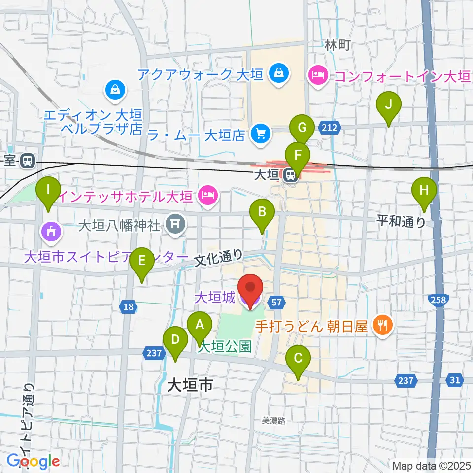 大垣城展望室周辺のコンビニエンスストア一覧地図