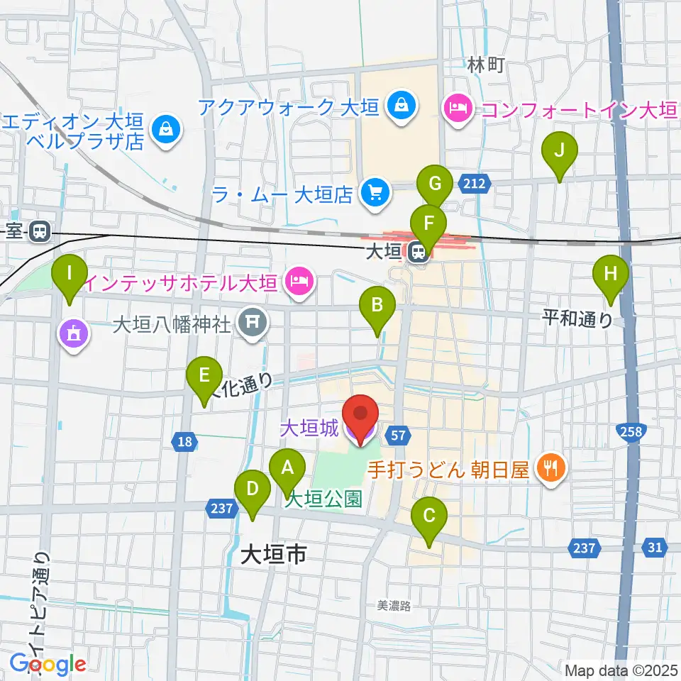 大垣城展望室周辺のコンビニエンスストア一覧地図