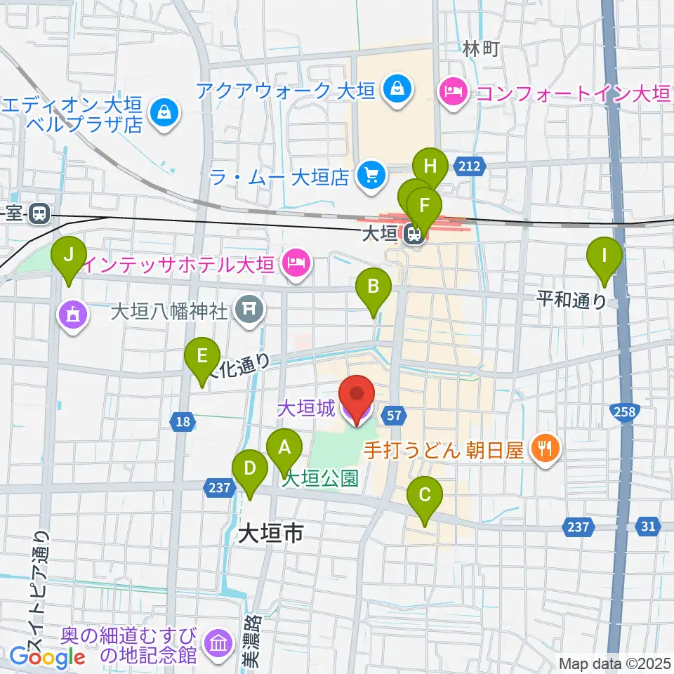大垣城展望室周辺のコンビニエンスストア一覧地図