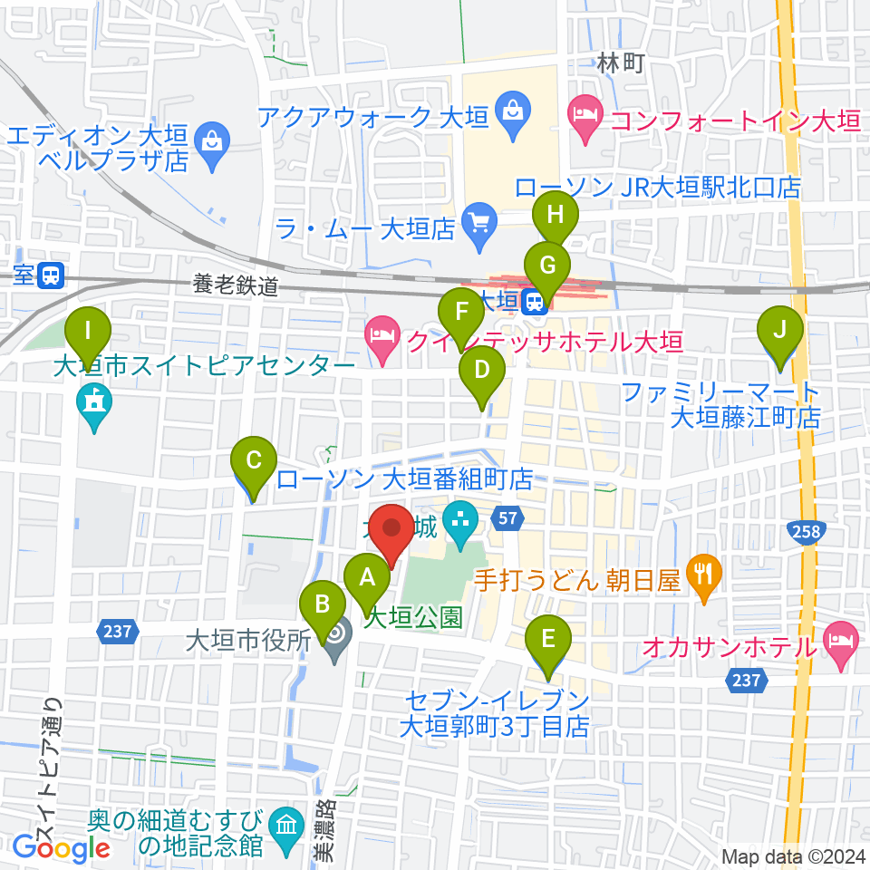 大垣市郷土館周辺のコンビニエンスストア一覧地図