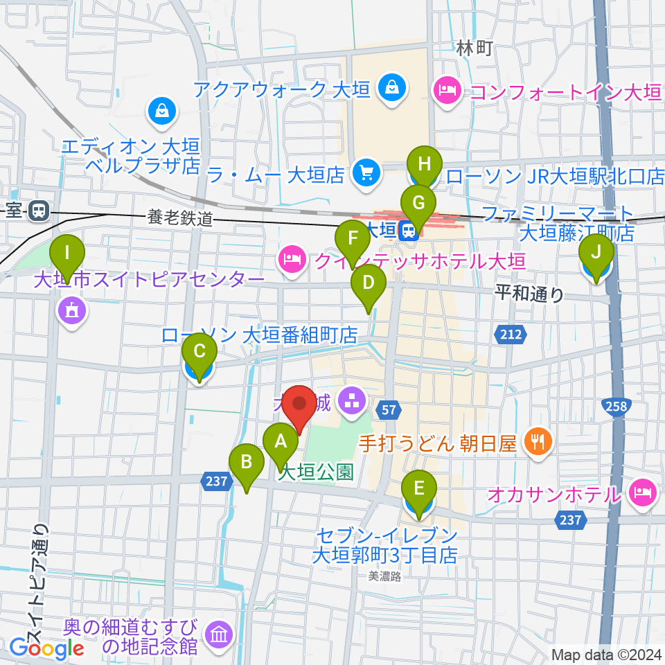 大垣市郷土館周辺のコンビニエンスストア一覧地図