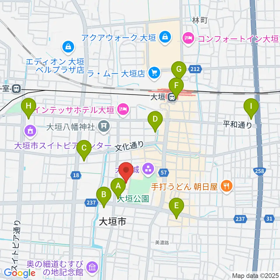 大垣市郷土館周辺のコンビニエンスストア一覧地図