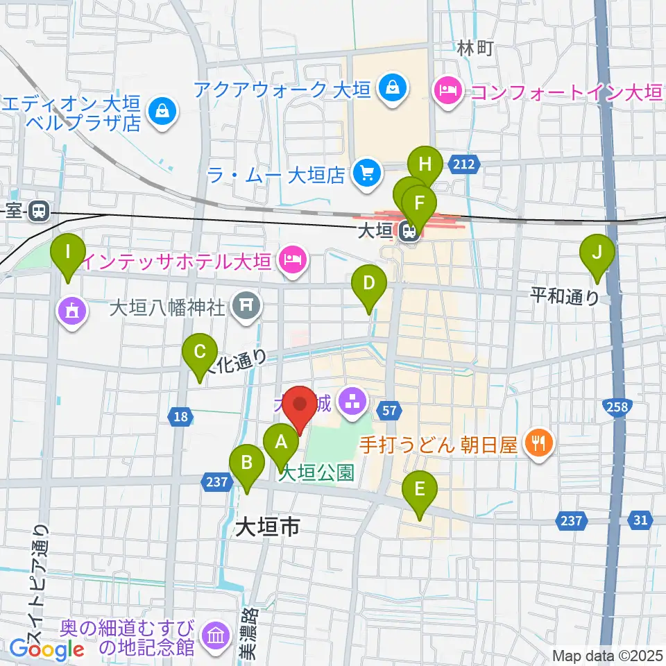 大垣市郷土館周辺のコンビニエンスストア一覧地図