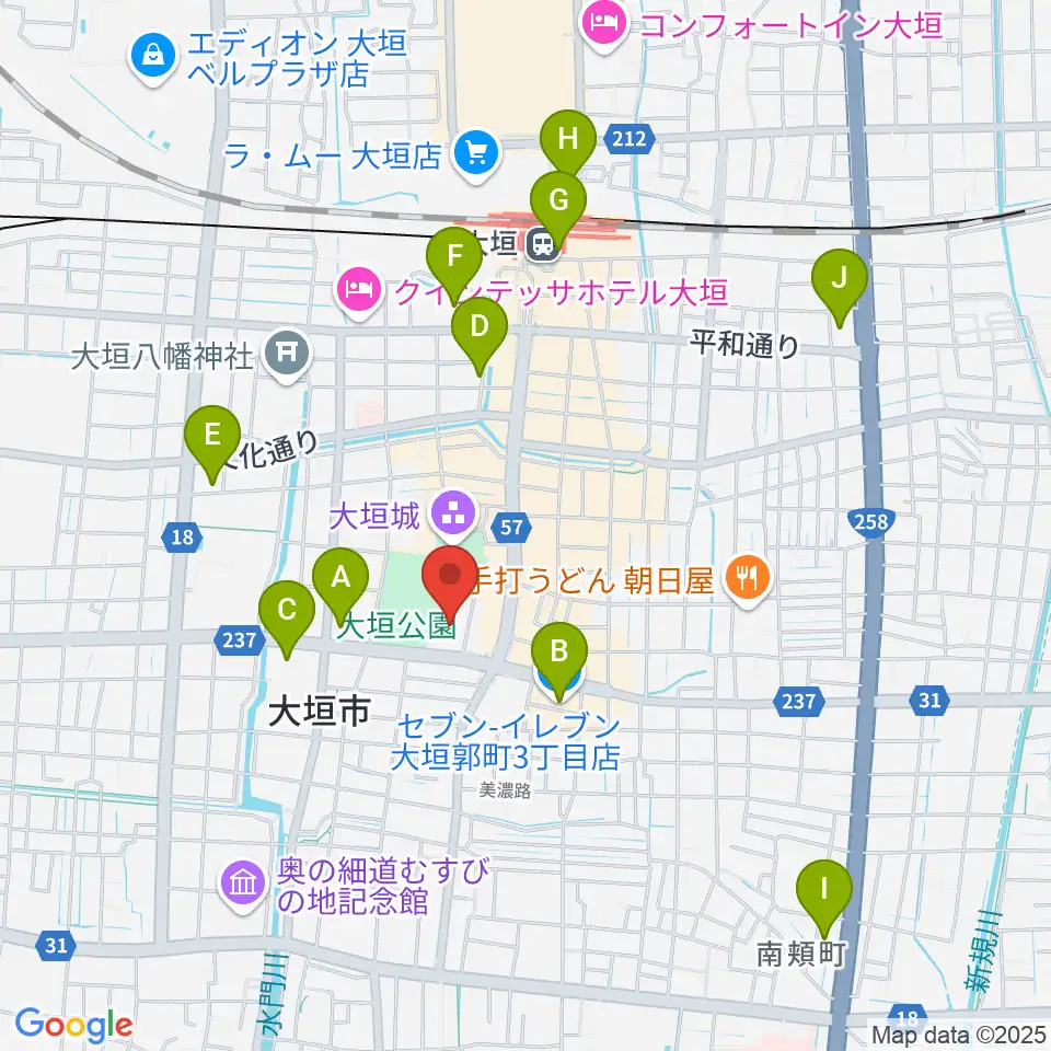 大垣城ホール周辺のコンビニエンスストア一覧地図