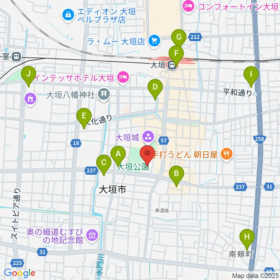 大垣城ホール周辺のコンビニエンスストア一覧地図