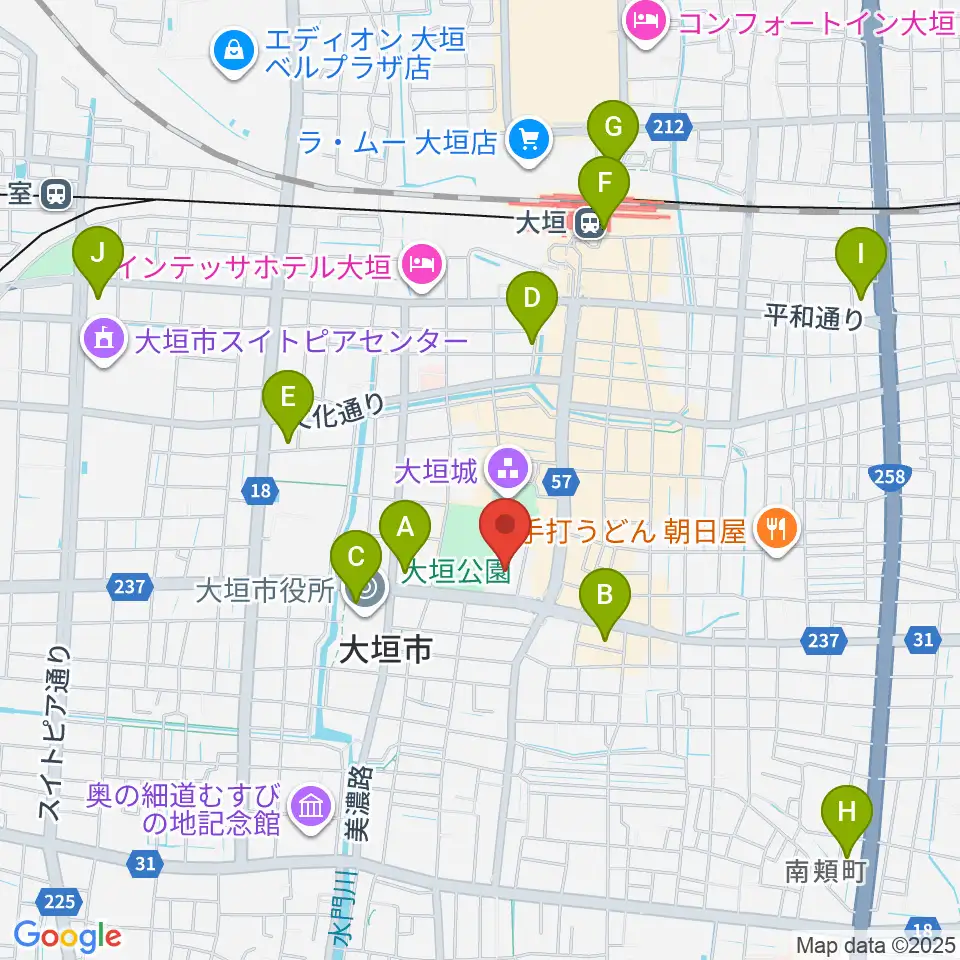 大垣城ホール周辺のコンビニエンスストア一覧地図