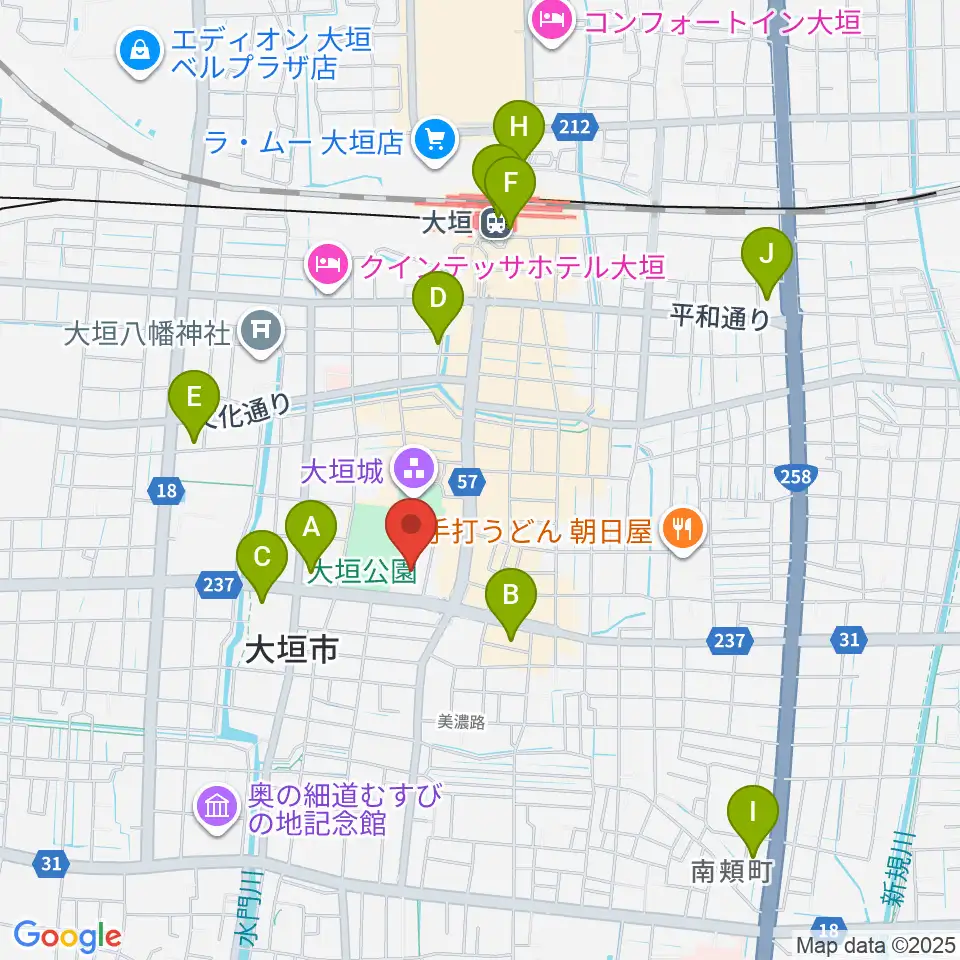 大垣城ホール周辺のコンビニエンスストア一覧地図
