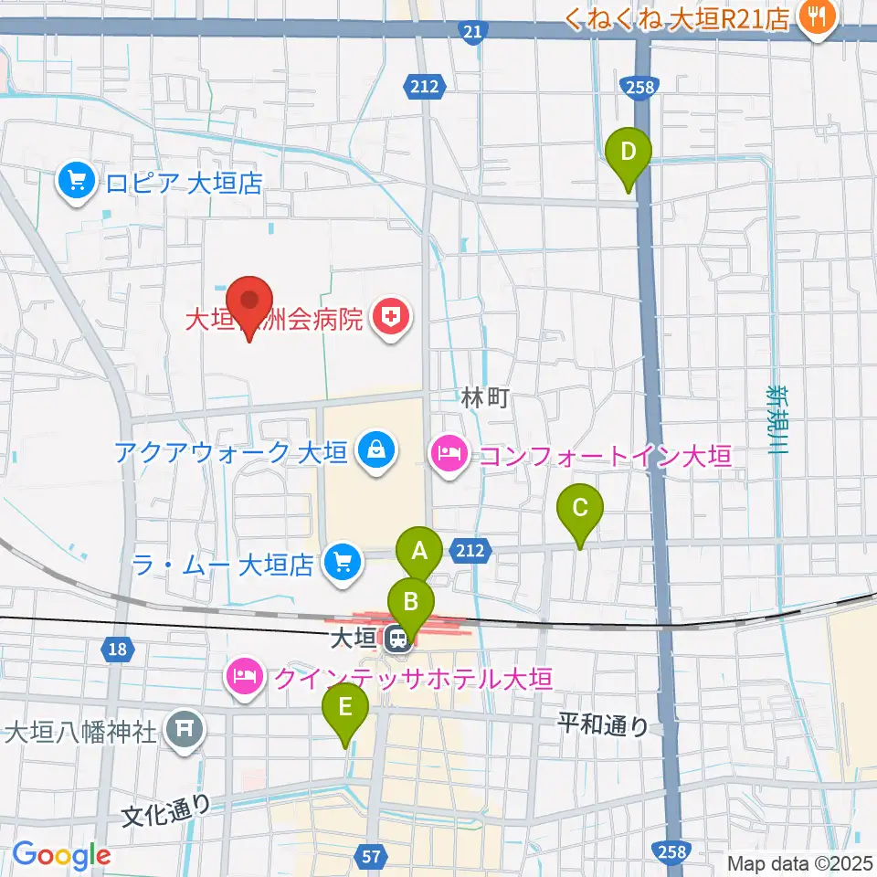 大垣市北公園野球場周辺のコンビニエンスストア一覧地図