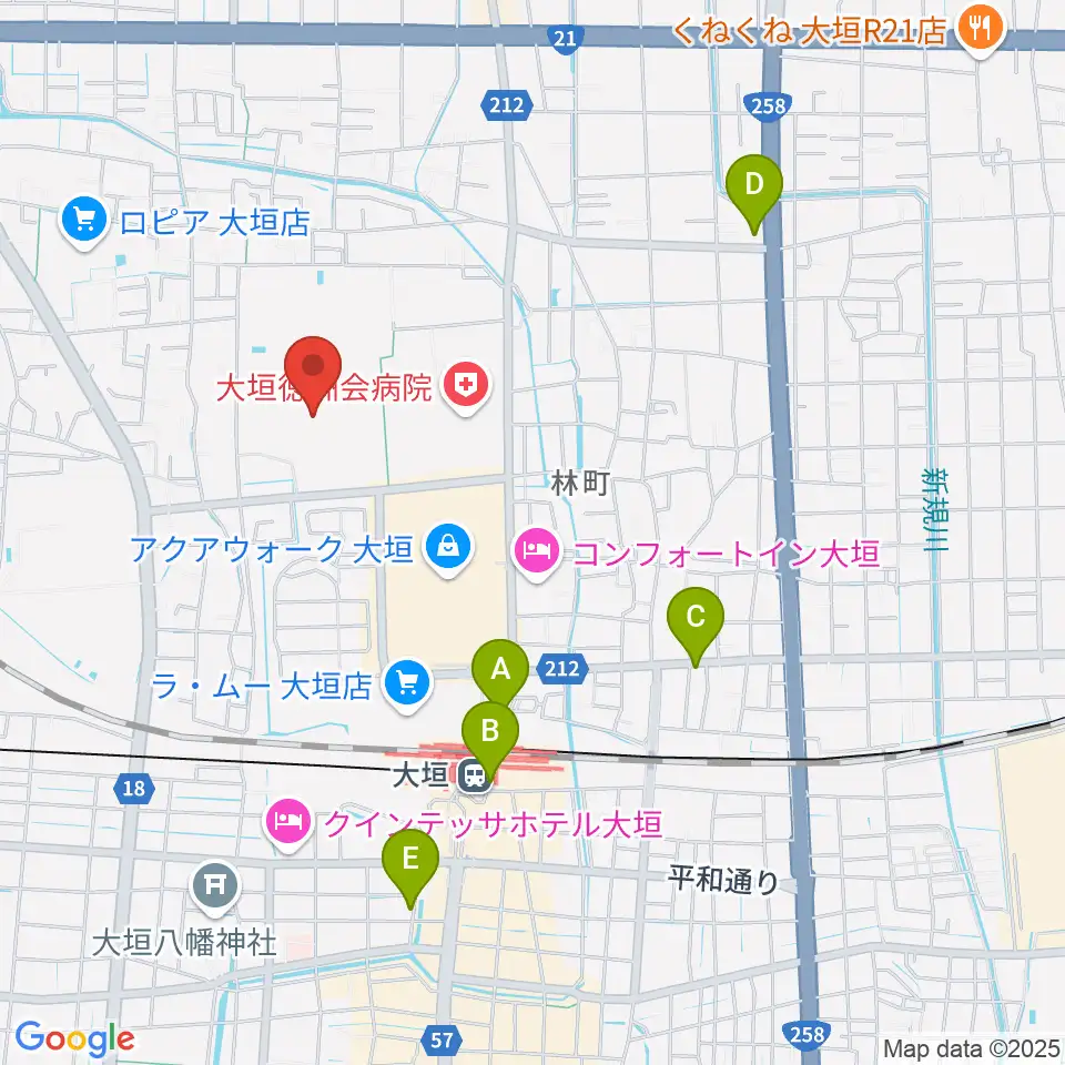 大垣市北公園陸上競技場周辺のコンビニエンスストア一覧地図