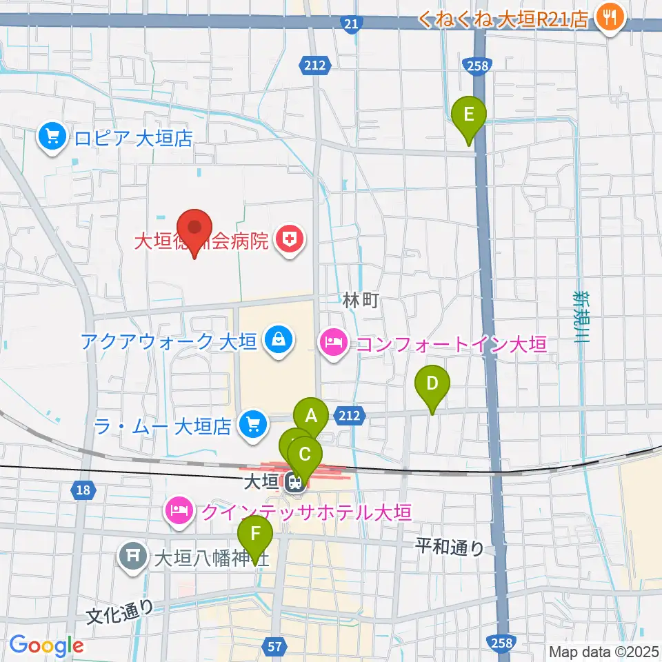 大垣市北公園陸上競技場周辺のコンビニエンスストア一覧地図