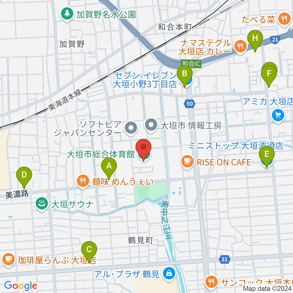 大垣市総合体育館周辺のコンビニエンスストア一覧地図