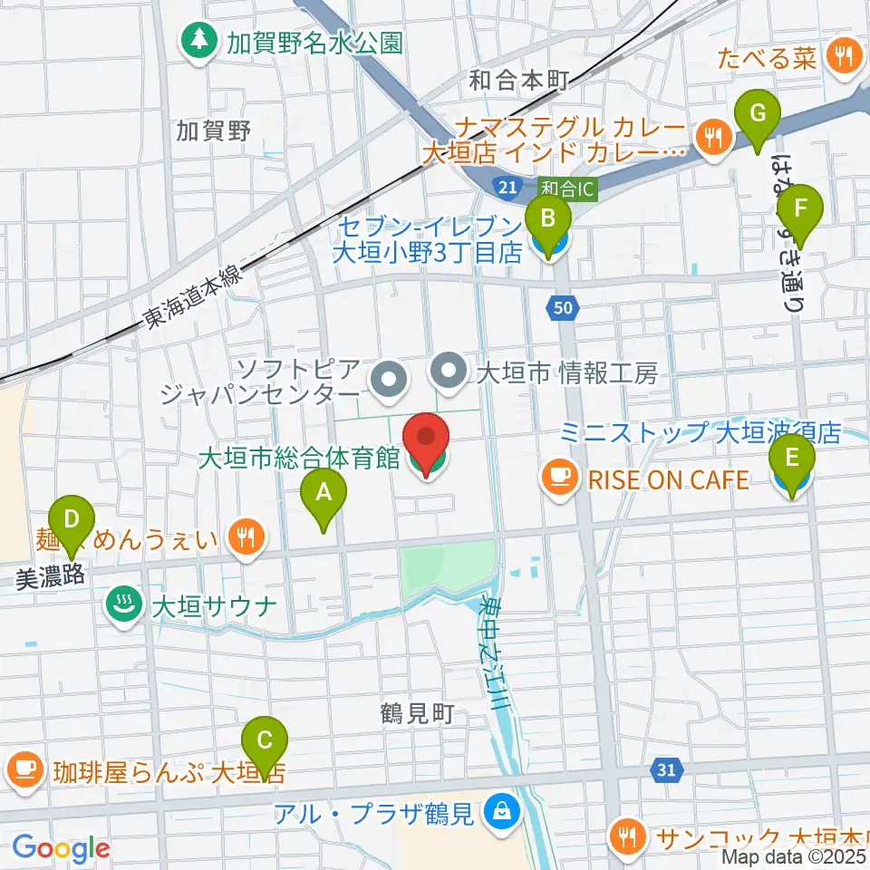 大垣市総合体育館周辺のコンビニエンスストア一覧地図