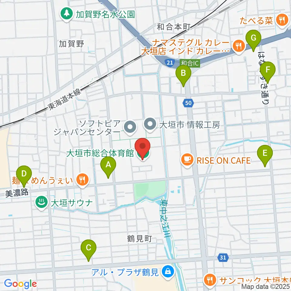 大垣市総合体育館周辺のコンビニエンスストア一覧地図