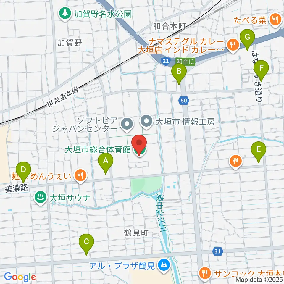 大垣市総合体育館周辺のコンビニエンスストア一覧地図